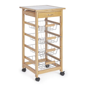 Small Bon Natural Kitchen Cart 4 Basket - 1 Door