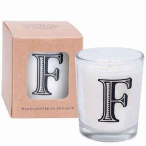 F Alphabet Candle in Votive Glass