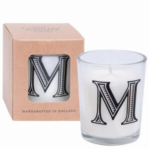 M Alphabet Candle in Votive Glass