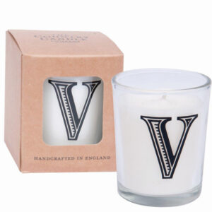V Alphabet Candle in Votive Glass