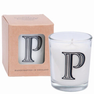 P Alphabet Candle in Votive Glass