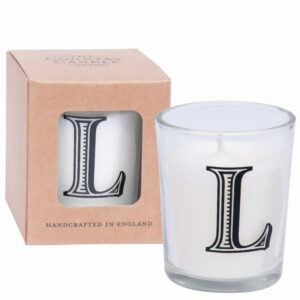 L Alphabet Candle in Votive Glass
