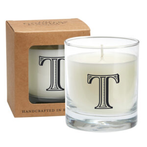 T Alphabet Candle in Large Glass Jar