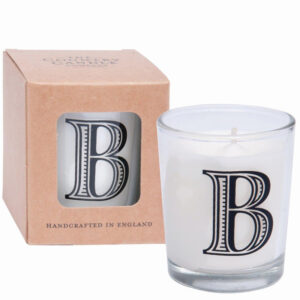 B Alphabet Candle in Votive Glass