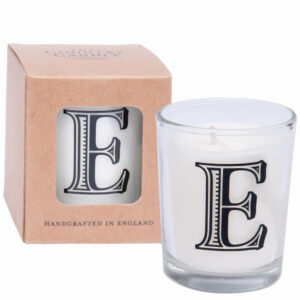 E Alphabet Candle in Votive Glass