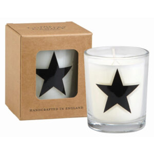 Star (black) Alphabet Candle in Votive Glass
